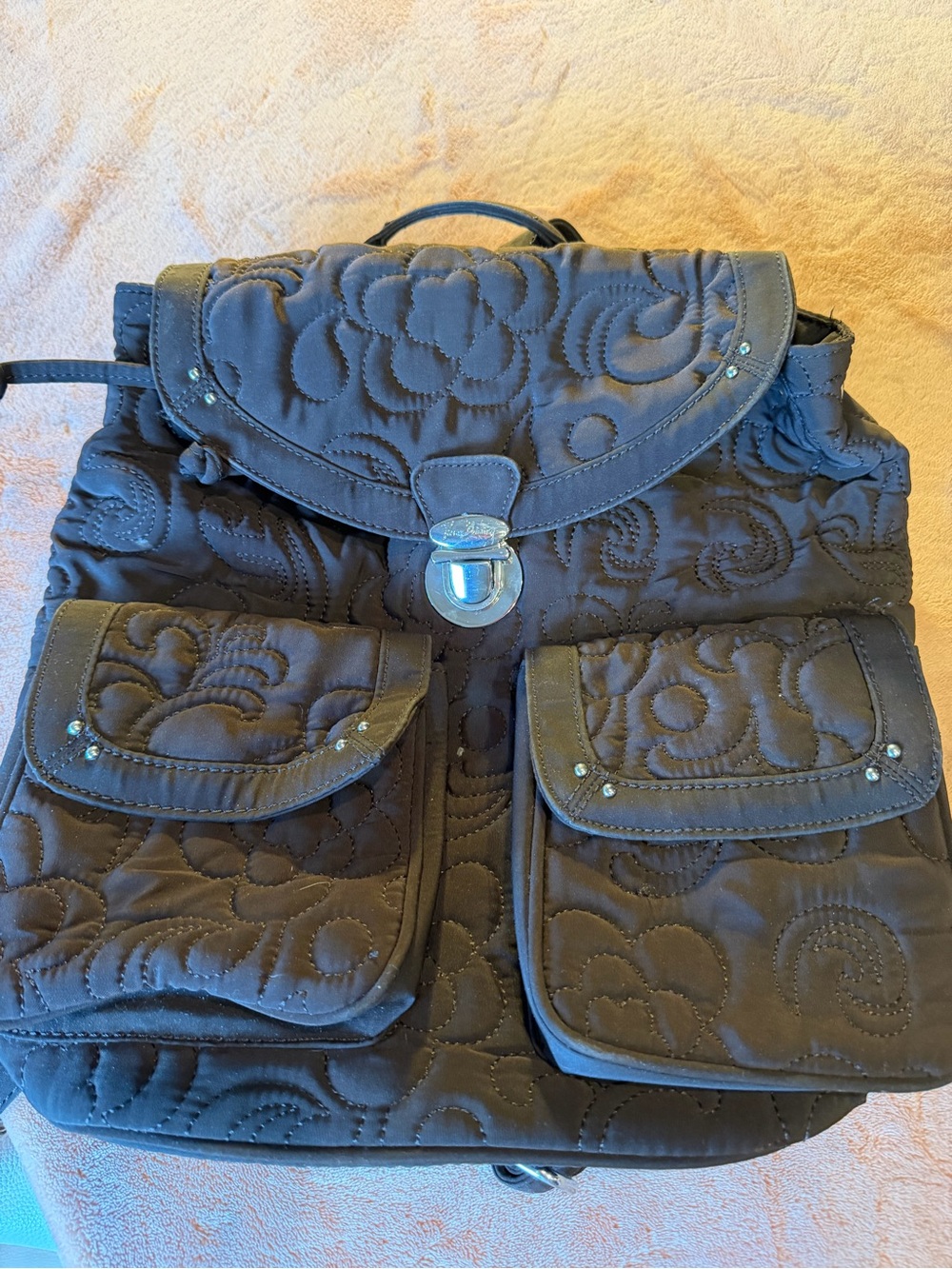 Vera Bradley Quilted Black Floral Backpack